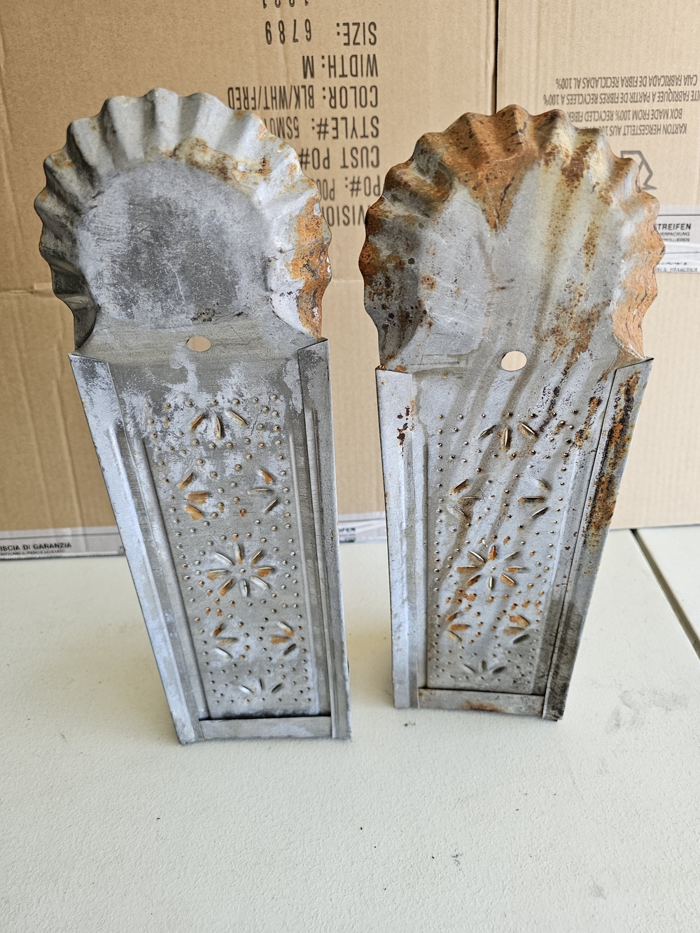 Pair of Vintage Metal Wall Sconces - Rustic Gray - Picture 2 of 8